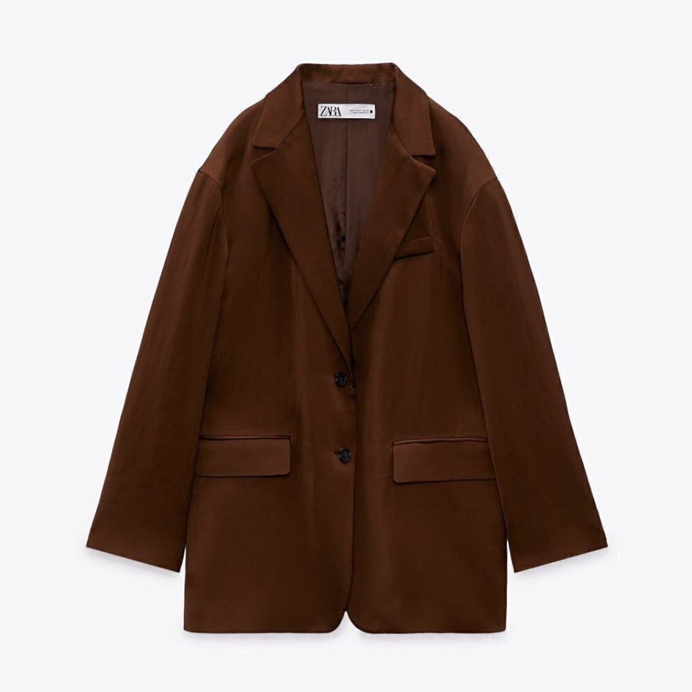 ZARA BROWN FLOWY BLAZER WITH POCKRTS SIZE M 2712/419/700